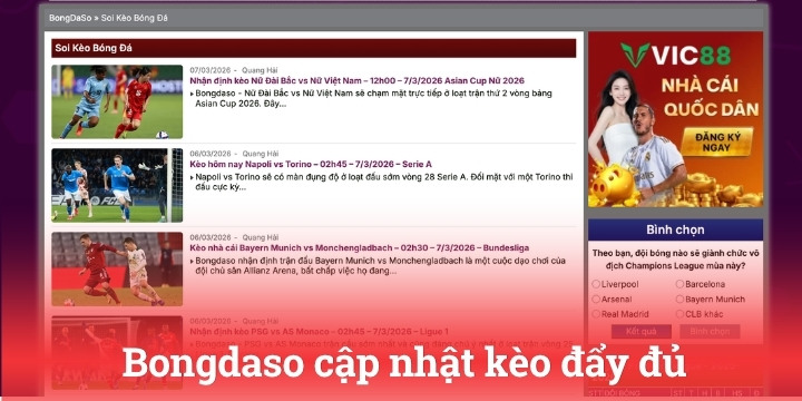 Một số tính năng hữu ích khi theo dõi trang Bongdaso