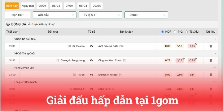 Những giải đấu được cập nhật đầy đủ tại website 1gom