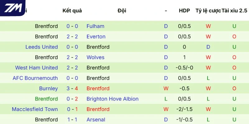 Thành tích Brentford ra sân