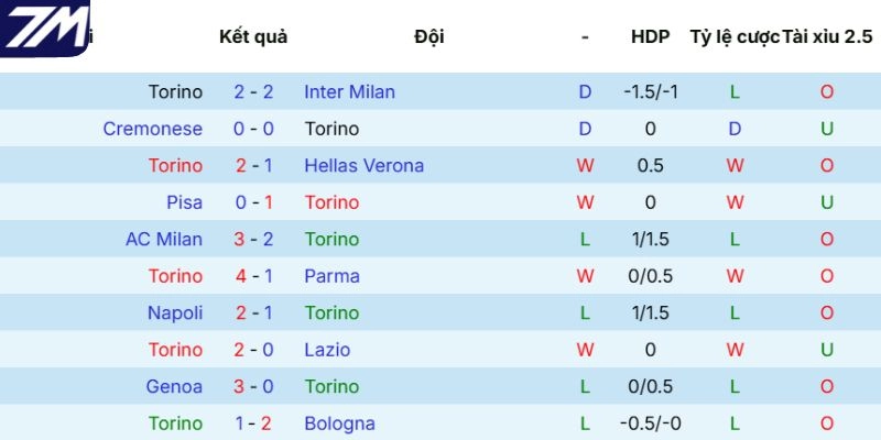 Kết quả thi đấu của Torino
