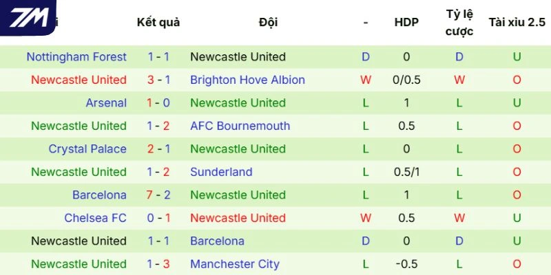 Chuỗi kết quả của Newcastle United