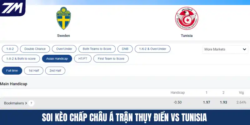 Soi kèo chấp Châu Á trận Thụy Điển vs Tunisia