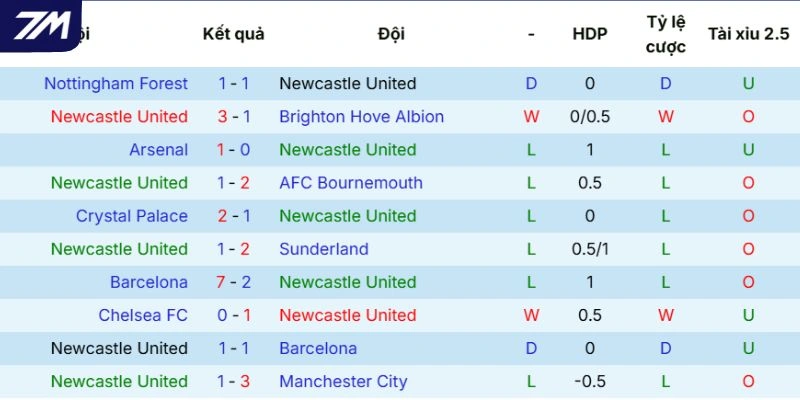 Sức mạnh thi đấu của Newcastle United
